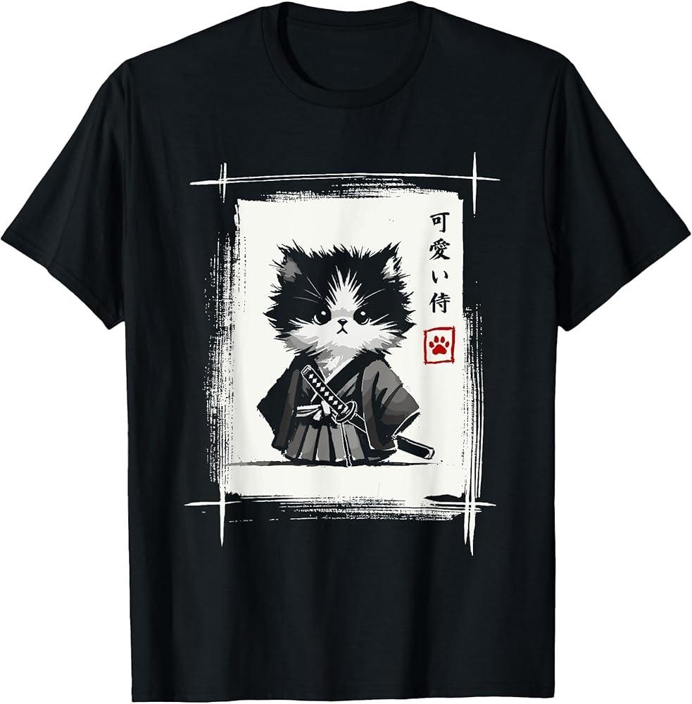 

Samurai Cat Japanese Art Sumie Novelty Kawaii Funny Cat TShirt Unisex T-Shirt XXXXL