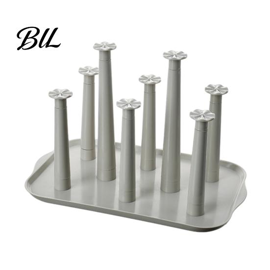 Home Cup Organizer 6-Slot Plastic Drying Rack with Drip Tray Space-Saving Anti-bacterial Holder Countertop for Mugs Glasses BPA-Free Kitchen