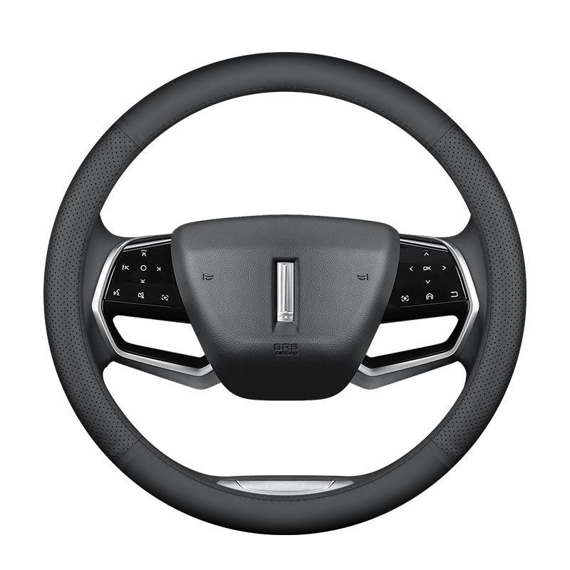 Genuine Cowhide Leather Steering Wheel Cover - Blue Mountain Macchiato for WEY DHT PHEV