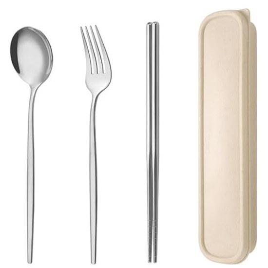 Cutlery set 3-piece stainless steel chopsticks fork spoon dishware storage box portable
