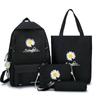 School Opening Must Have Small Daisy Printed Backpack Large Capacity Student Canvas Book Bag Korean Version Girl Four-piece Knapsack Set