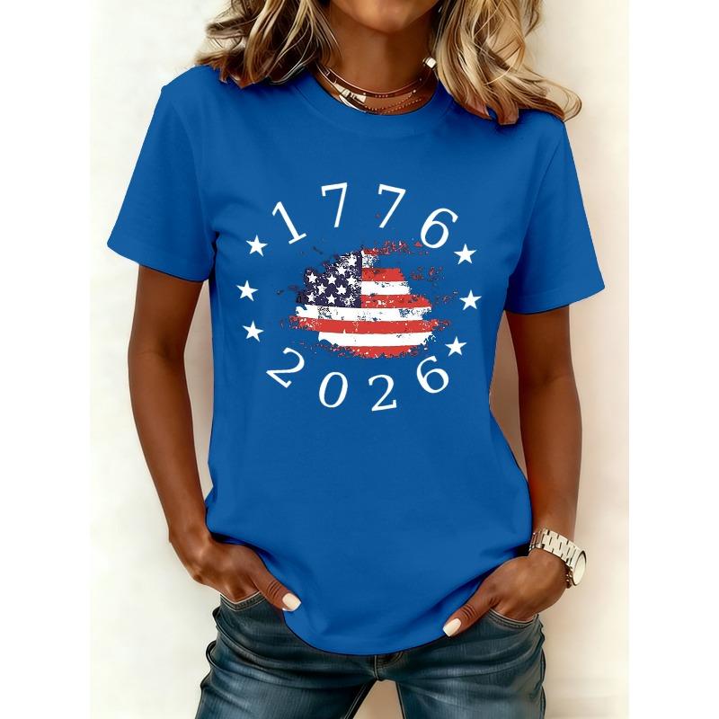 250 Years of Freedom 1776 Festival Womens Print TShirts Summer V Neck Tops Short Sleeve Casual Tees Us Flag