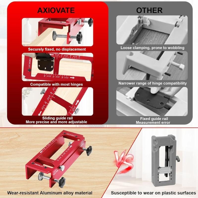 Aluminum Alloy Door Hinge Jig Set Door Frame Stable Locator Hinge Drilling Fixture Flat Heads Clamp for Precise Mortising