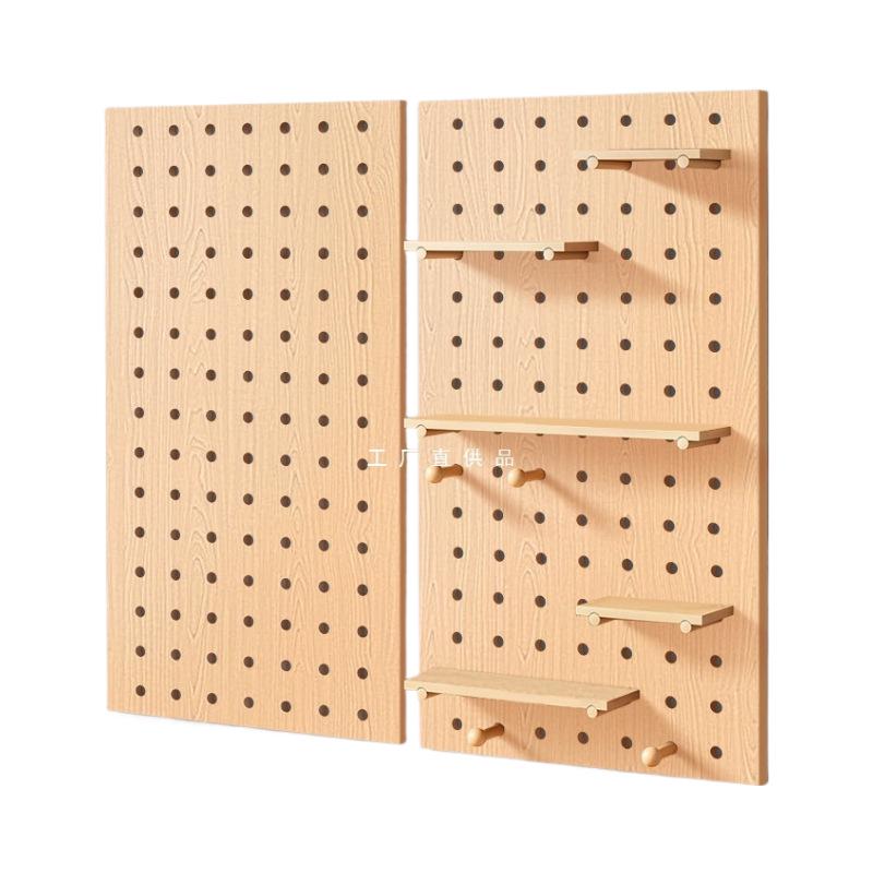 Solid Wood Pegboard Rack: Wall-Mounted & Desktop Storage Display for Entrance Hallway