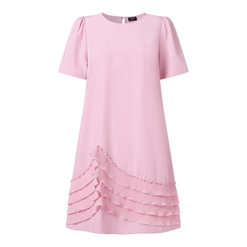 

VONDA Summer Women O Neck Short Sleeve Ruffled Layers Hem Thin Short Dresses