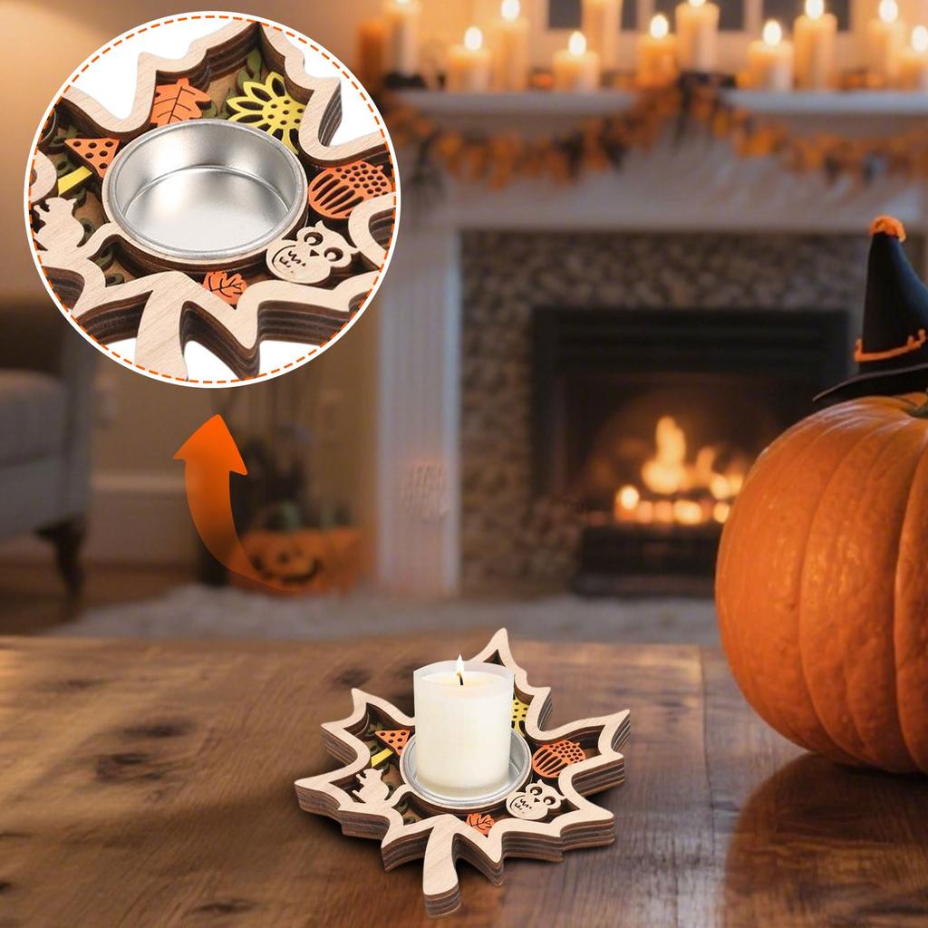 Halloween Wooden Candle Holders, Decorative Ornaments Candle Holders, Holiday Table Decorations