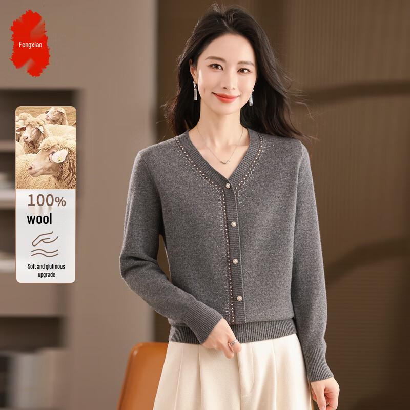 Women's 100% Wool V-neck Cardigan Sweater