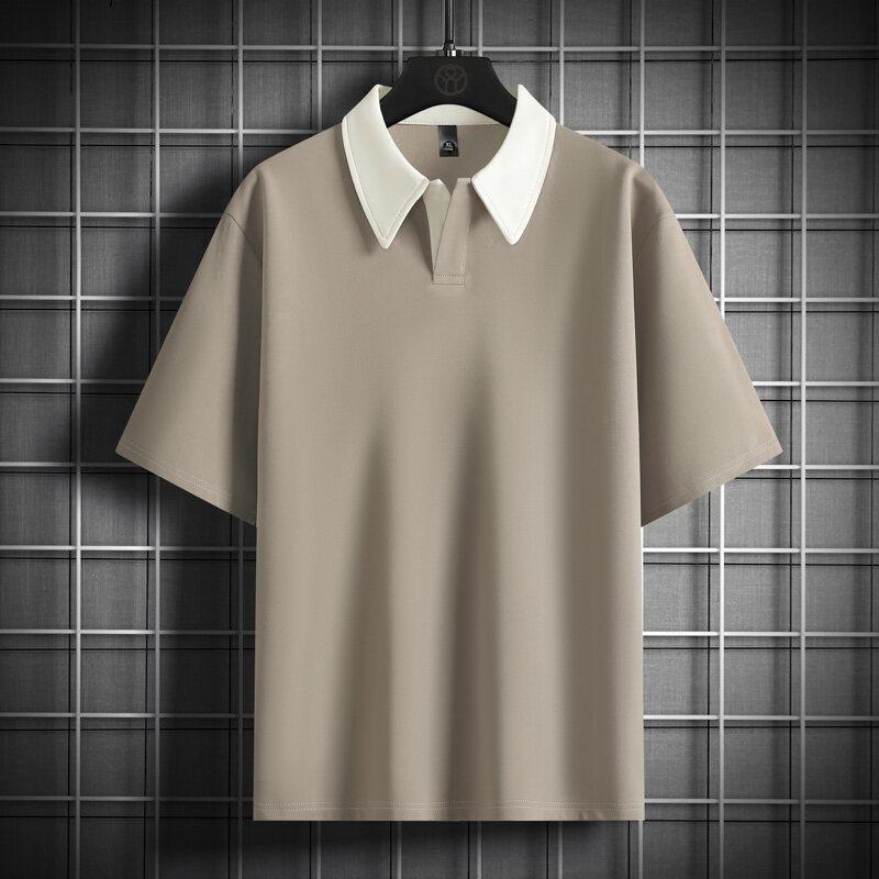 

Мужская футболка-поло больших размеров M-8XL с коротким рукавом, топ с вставками, воротник, футболка с коротким рукавом, однотонная M мягкий абрикосового