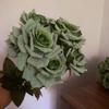 7Heads Roses Bouquet Artificial Flower Haze Blue Sage Green Bean Paste Green Fake Rose Retro Living Room Decoration Wedding
