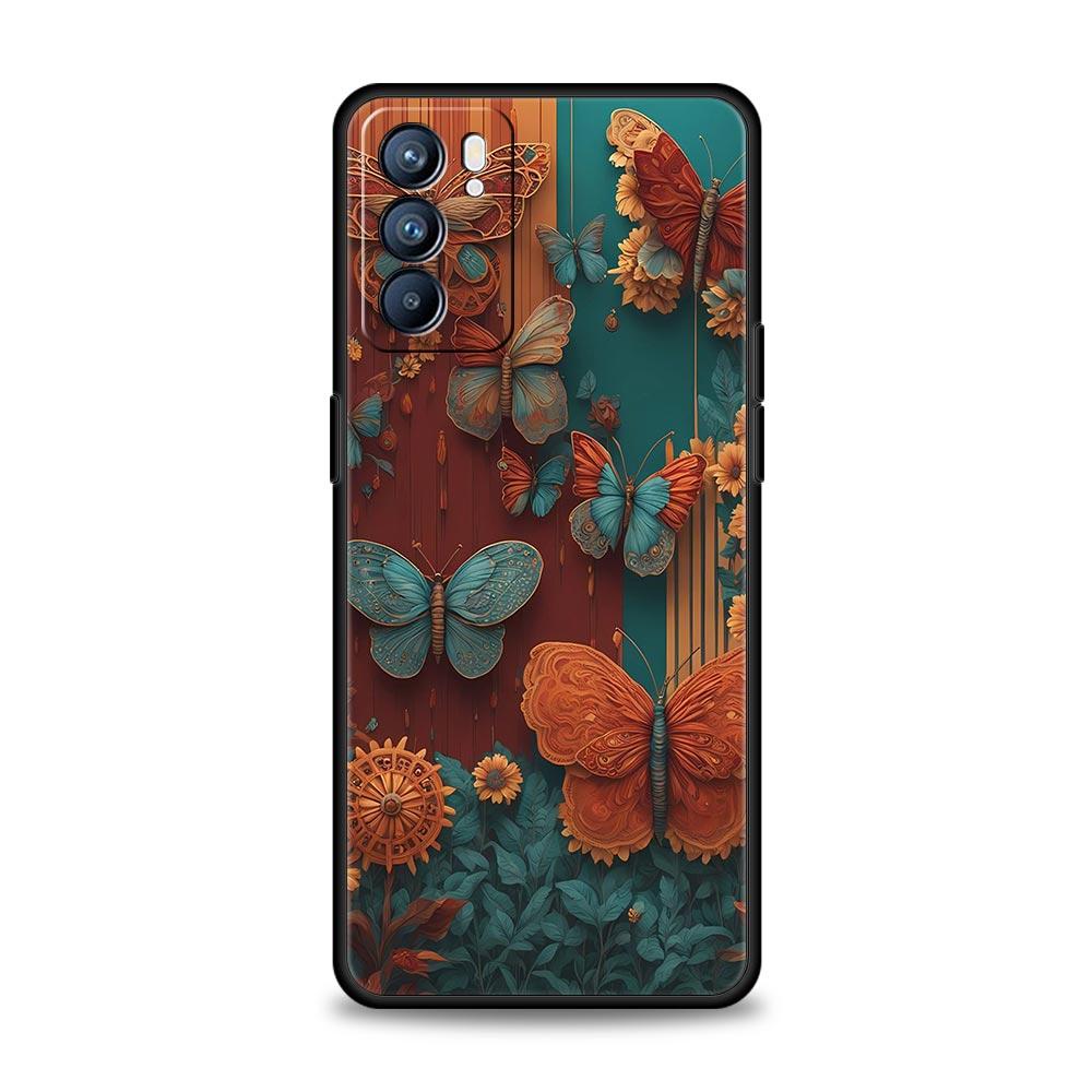 Fashionable Butterfly Flower Pattern Phone Case For Oppo Reno 13 12 11 10 7 F Find X5 X6 A98 A80 A79 A78 A57 A17 Pro 5G Soft TPU