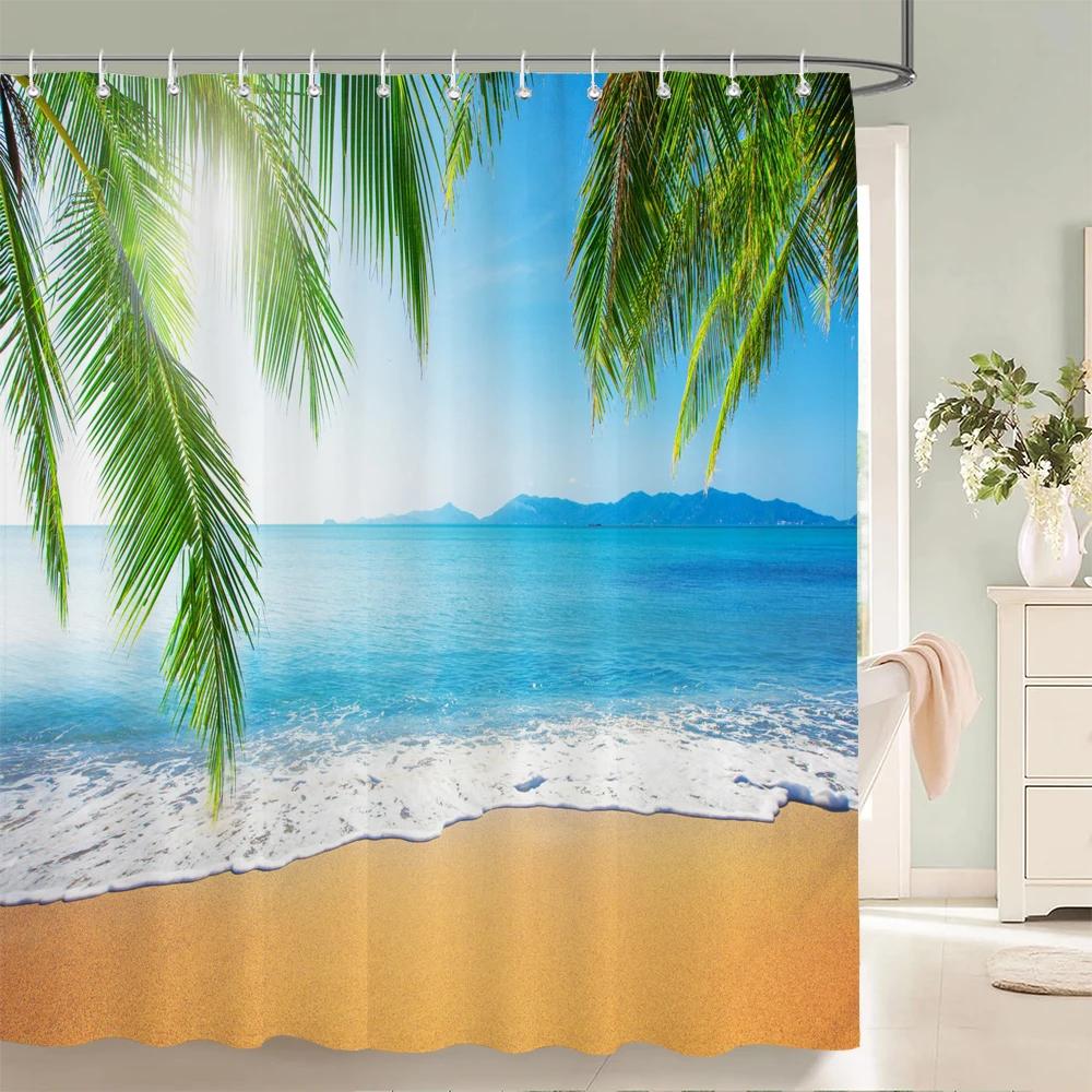3d Strand Landschaft Duschvorhänge Meer Ozean Mittelmeer Badezimmer Vorhang Wasserdichte Stoff Dekoration 180*240 cm Bad Vorhang