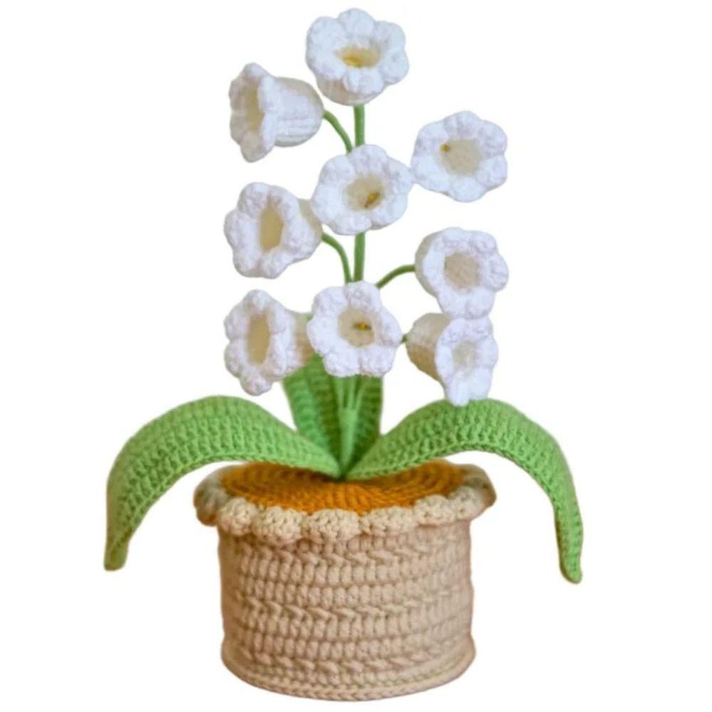 Romantic Knitting Wool Lily of The Valley Lamp Artificial Flowers 9 Glowing LED Decorative Lamp Crochet Artificial Flowers Gift