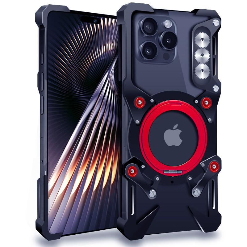 For iPhone 16 Pro Max Bumper Case Kickstand Aluminum Alloy Magnetic Phone Cover with Wrist Strap