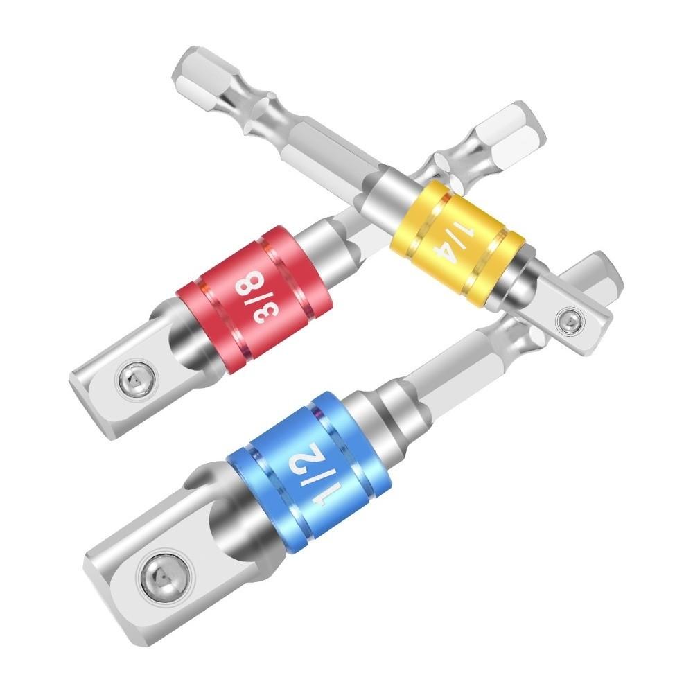 3PCS Multifunctional Drill Socket Adapter Colored Hex Shank Square Head Bits