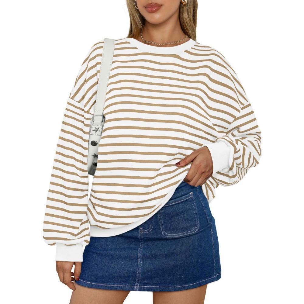 Autumn and Winter Colorful Striped Round Neck Loose Sweatshirt for Women