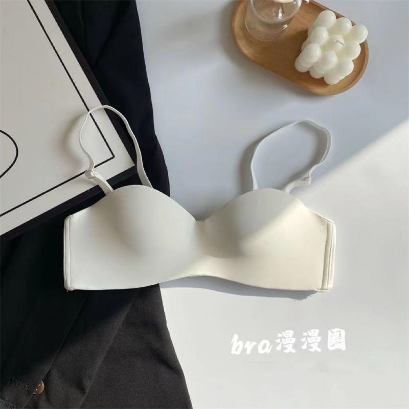 Underwear Women's Removable Shoulder Strap Tube Top Non-slip Summer Thin Small Breasts Gather and Show Large Steel Rim-free White Glossy Bra