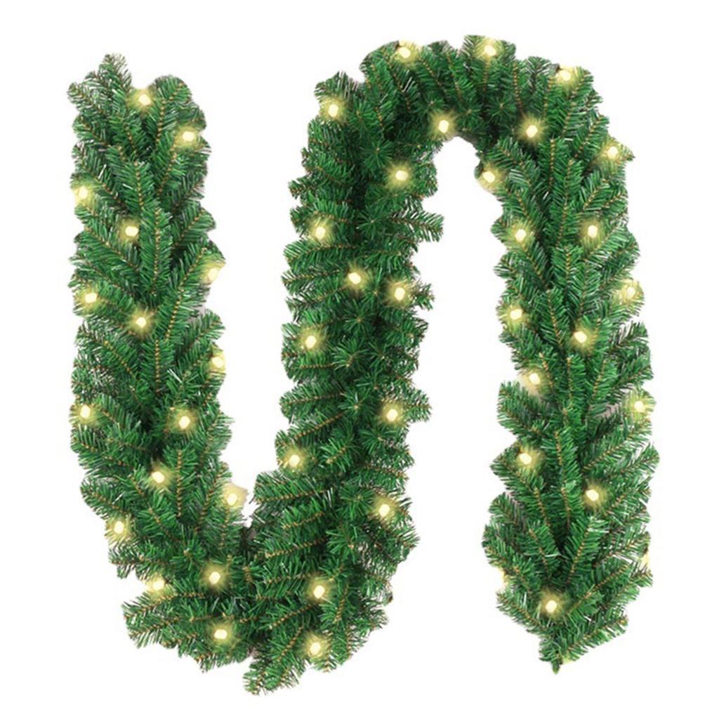 2.7m Christmas Wreath Christmas Rattan Mantel Decoration Wreath Wicker Garland with 30 LED