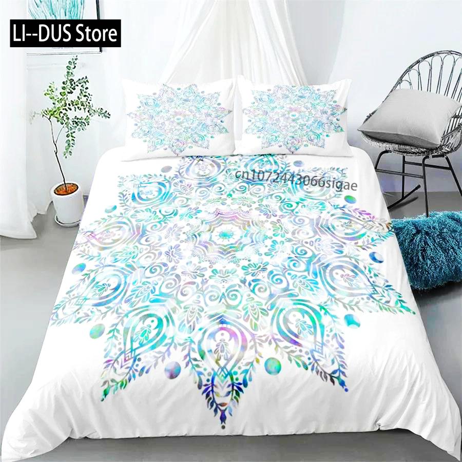 Conjunto de Capa de Edredom Mandala Roupa de Cama Boêmia Azul Rosa Elegante Boêmio Romântico King Poliéster Capa de Edredom Capa de Edredom Fronha