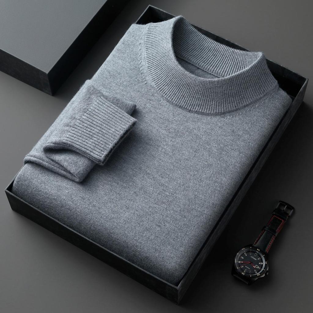 Men's Winter Knitted Wool Sweater with Half-High Collar