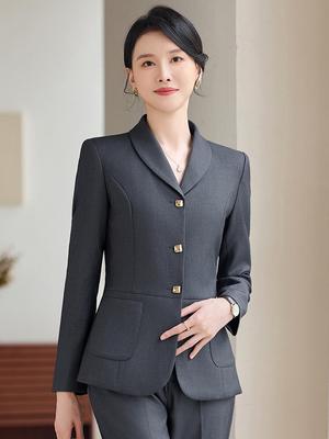 2025 Autumn/Winter Women's Gray Suit Set: Thick, Elastic, Professional Formal Workwear.