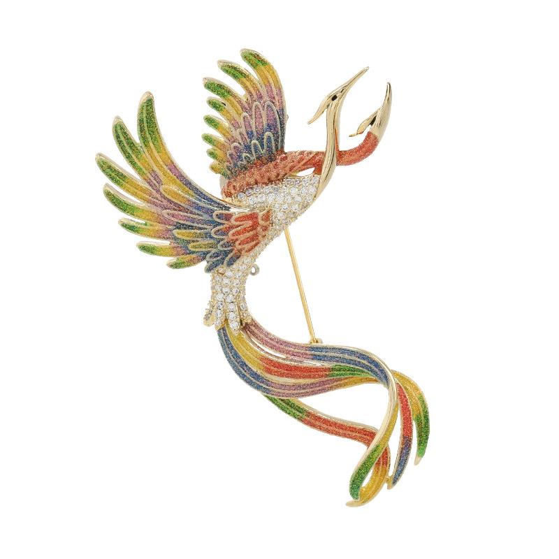 Chinese Style Retro Enamel Phoenix Brooch Women's High-end Temperament Suit Accessories Pin Cardigan Sweater Decorative Corsage