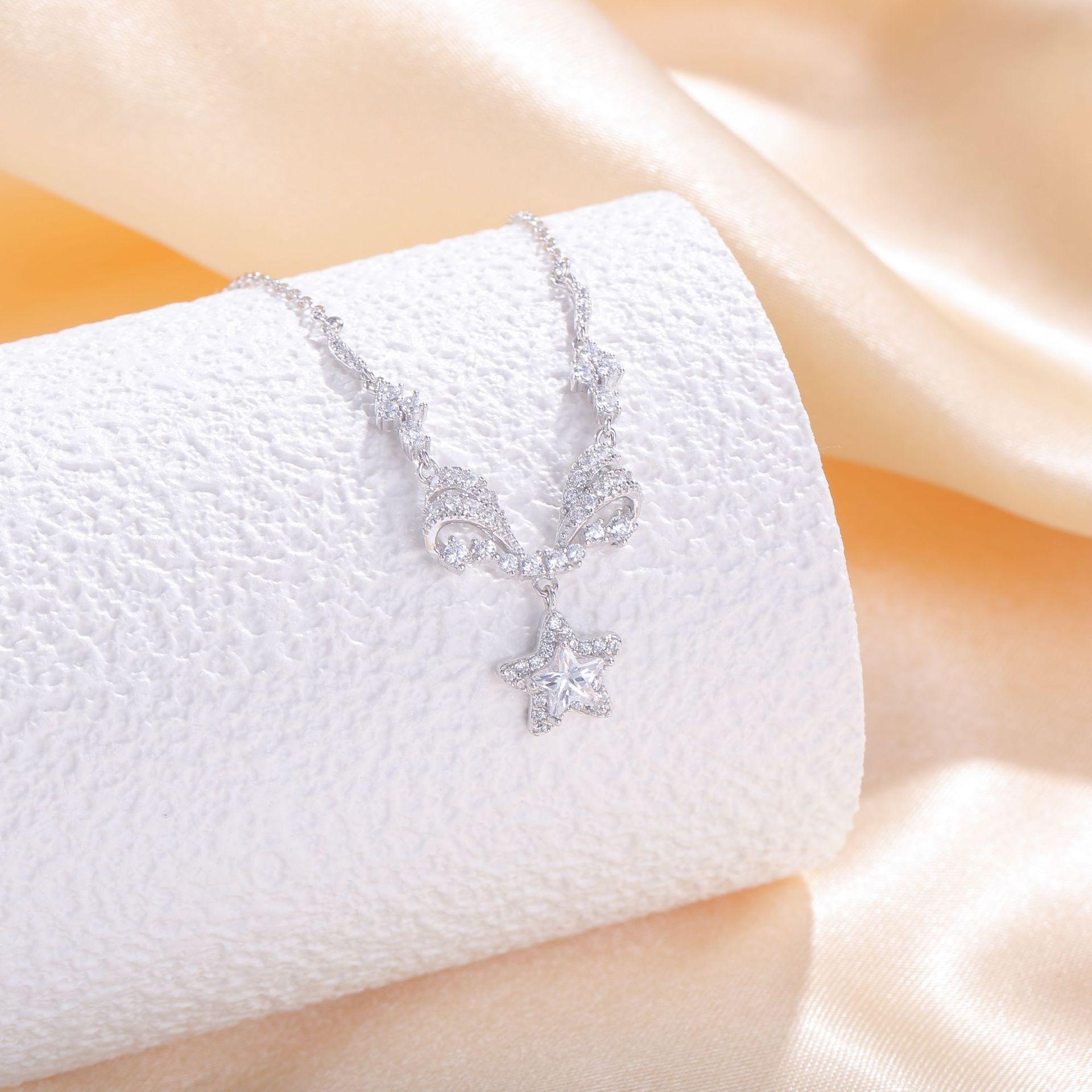 S925 Sterling Silver Sparkling Star Wing Pendant Necklace - High-End, Versatile, and Lightweight. 925 Silver