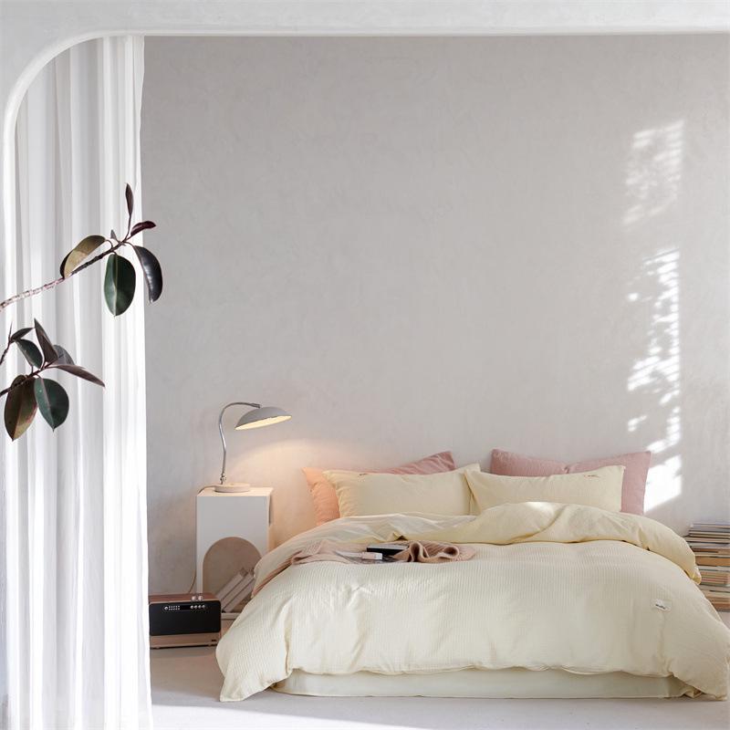 Waffle Weave 4-Piece Set: Modern Style, 60s Pure Cotton, Solid Color Bed Sheets, Pure Cotton Duvet Cover, Light Luxury Bedding