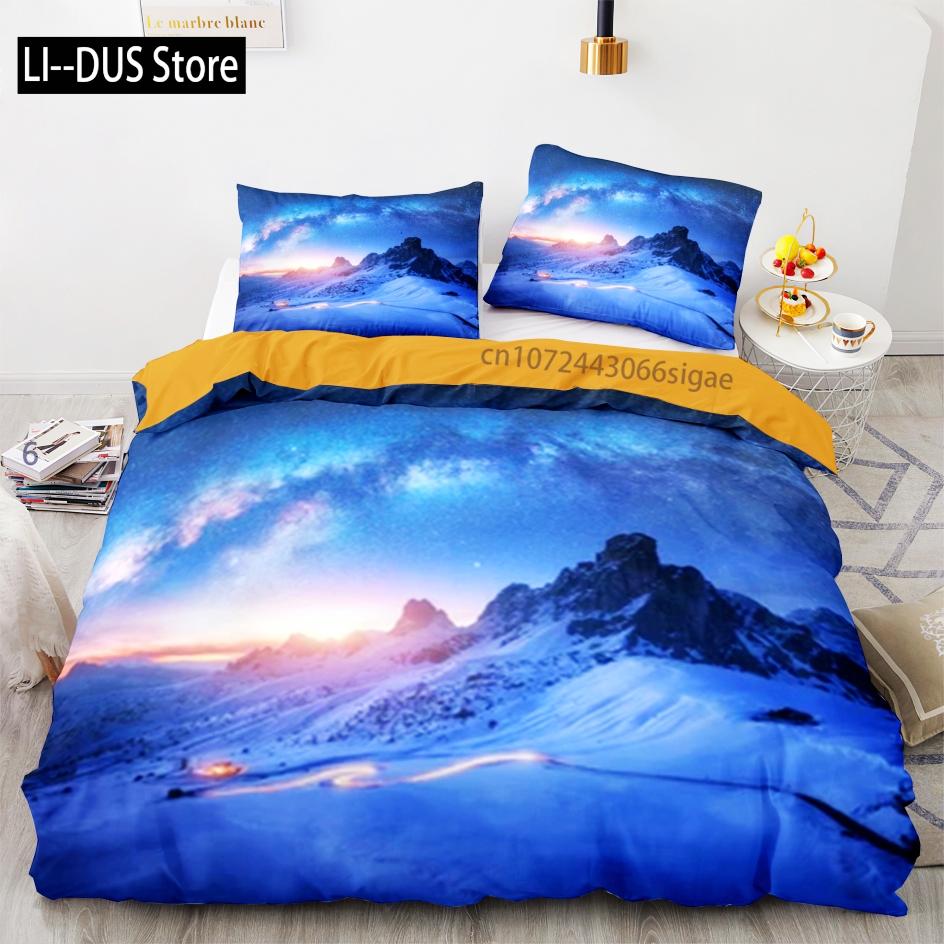 New Space Galaxy Aurora Sunset Glow Bedding Set Single Twin Full Queen King Size Sky Stars Cloud Bed Set Aldult Kid Duvetcover 5