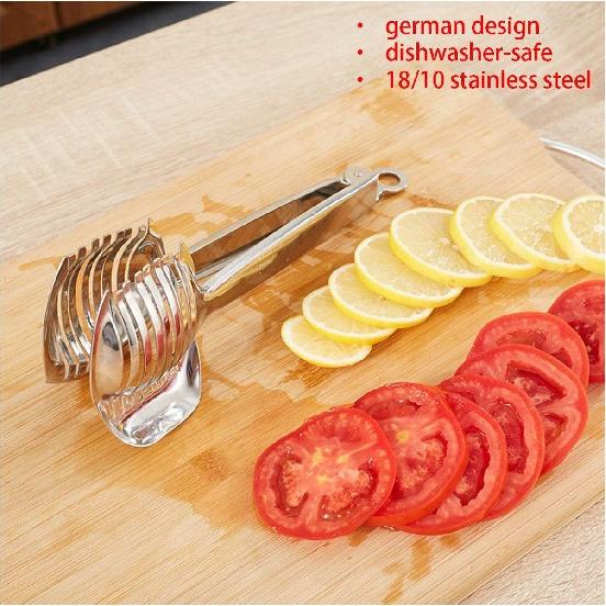 KAYCROWN Tomato Slicer Lemon Cutter Multipurpose Handheld Round Fruit Tongs Stainless Steel Onion Holder Easy Slicing Kiwi Fruits & Vegetable Tools