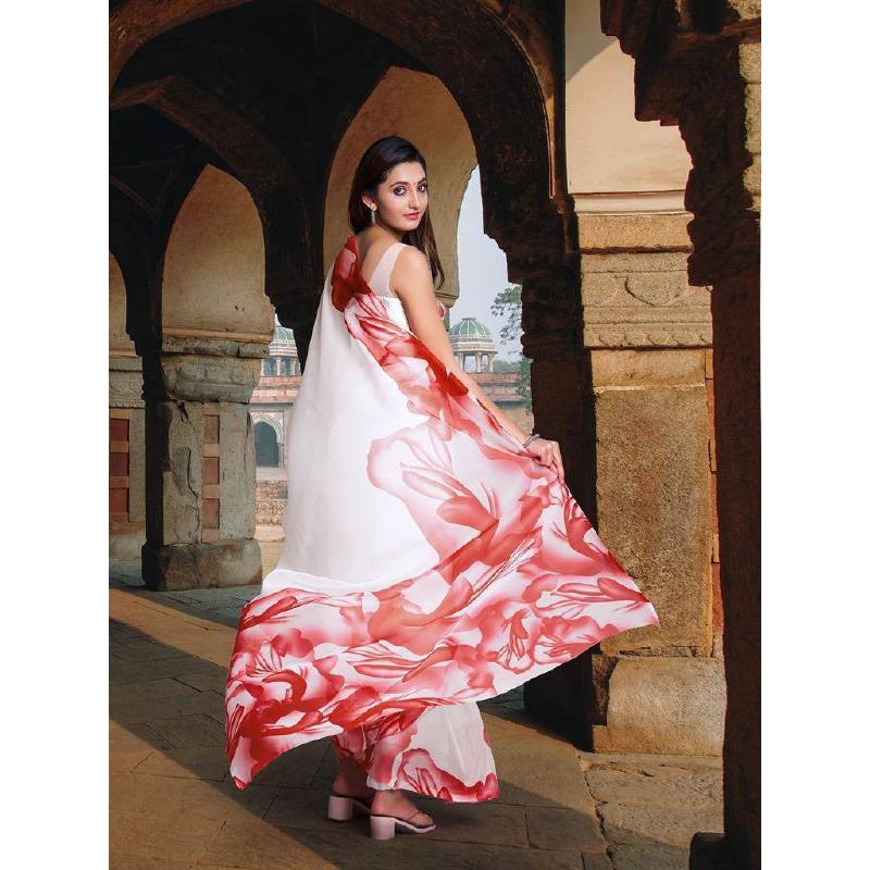 

Женское сари с принтом жоржет и блузкой