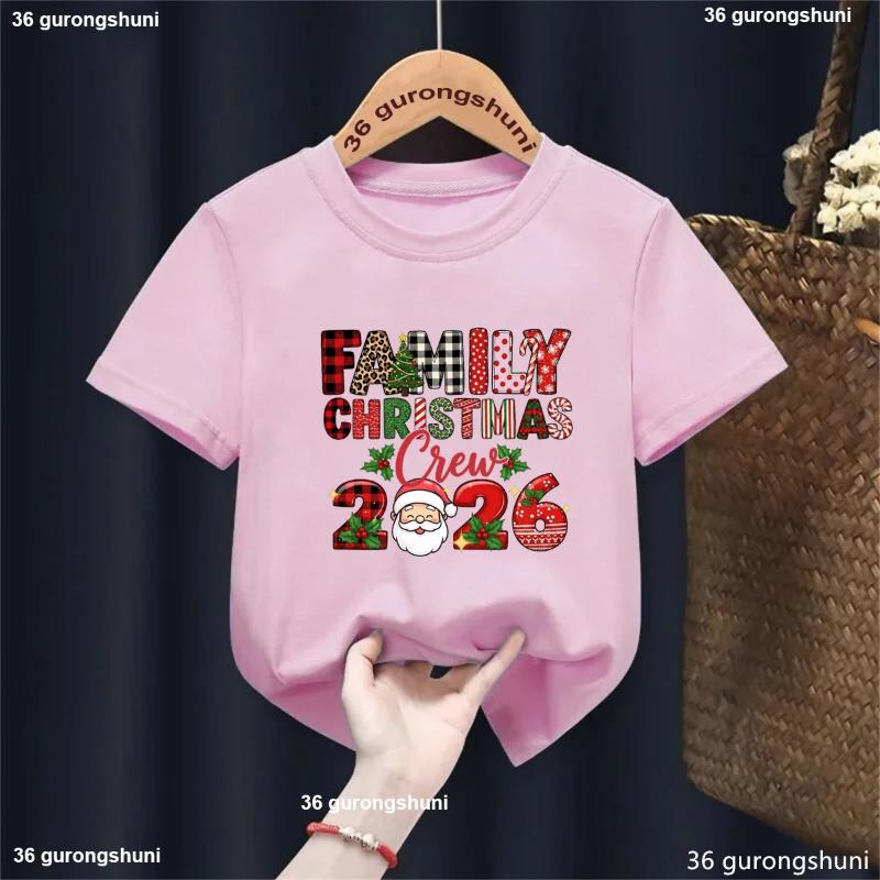 Christmas Day Fashion Christmas Crew 2026 Graphic Print Cute Boy/Girl Tshirt Christmas Festival Short Sleeve Casual Tshirt Tops