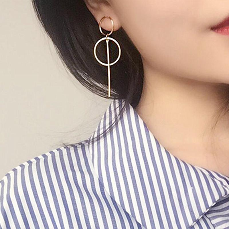 Metal Tassel Earrings for Women Long Circle Dangle Earrings Geometric Round Drop Earrings Brief Jewelry pendientes