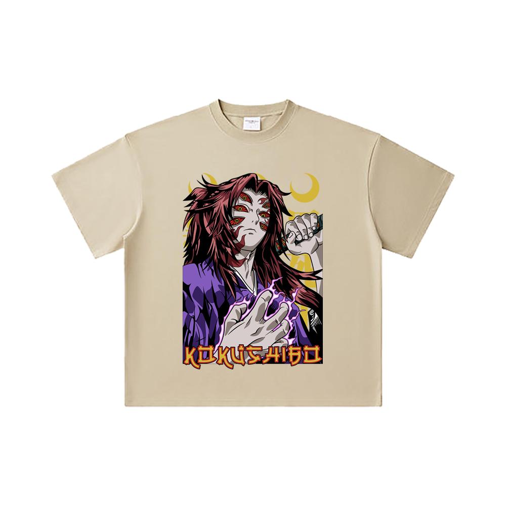 260 GSM Double Yarn 32 Count 100% Cotton Demon Slayer V105 Kokushibo Print Unisex Heavy Cotton T Shirt