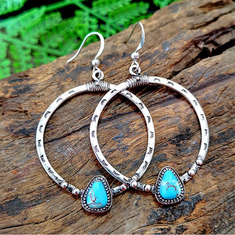 

European and American Retro Copper Imitation Turquoise Women s Earrings Trendy Creative Eyelashes Handmade Large Circle Zircon