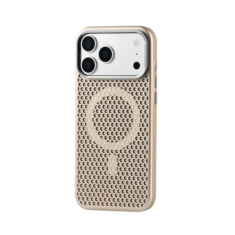 Luxe Warmteafvoer Gaas Magnetisch Voor Magsafe Hoesje Voor 17 Air 16 15 14 13 12 Pro Max Ademend Koelend PC Harde Cover iPhone 15 goud