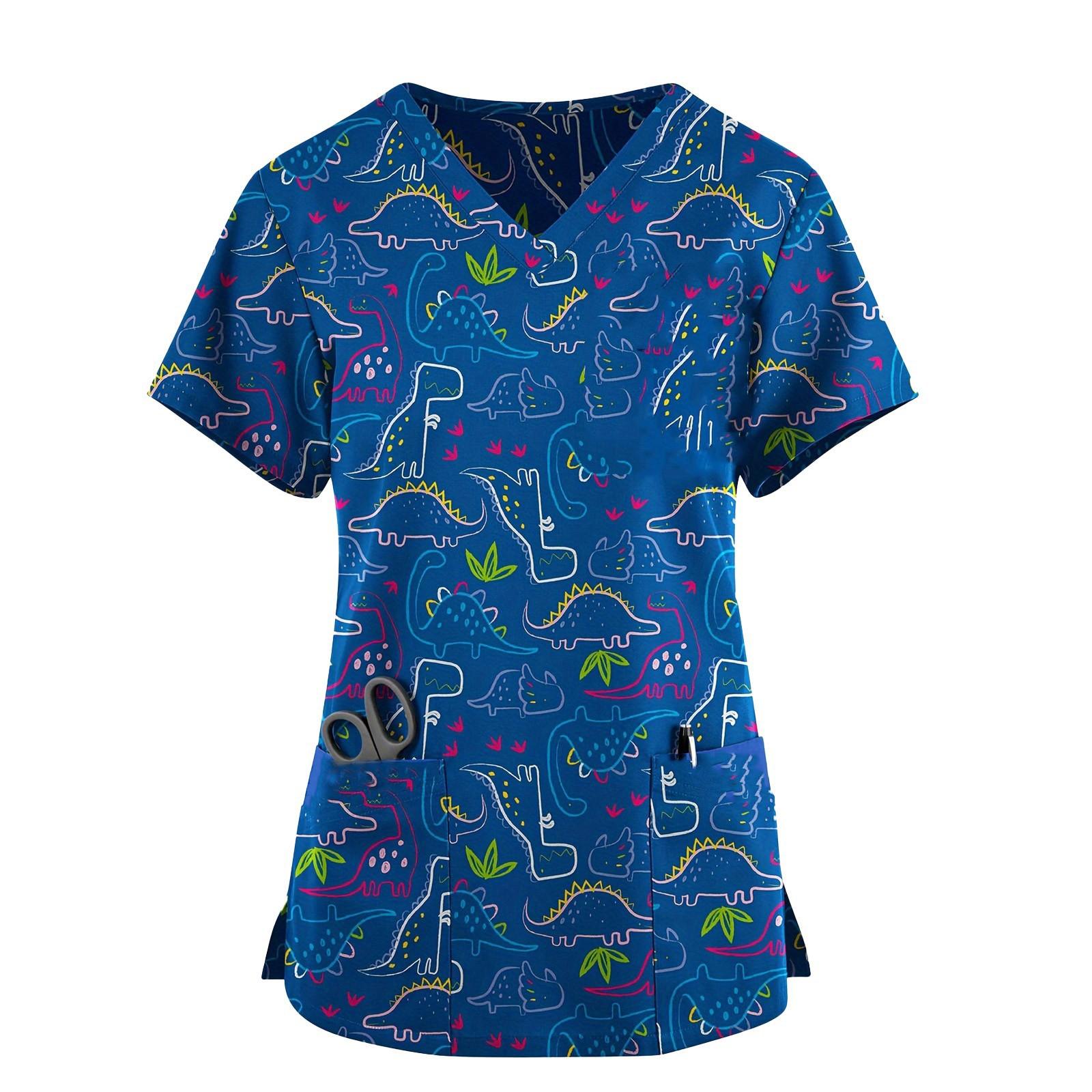 

Женская рабочая униформа с короткими рукавами и принтом, защитная униформа с карманом и V-образным вырезом L синий