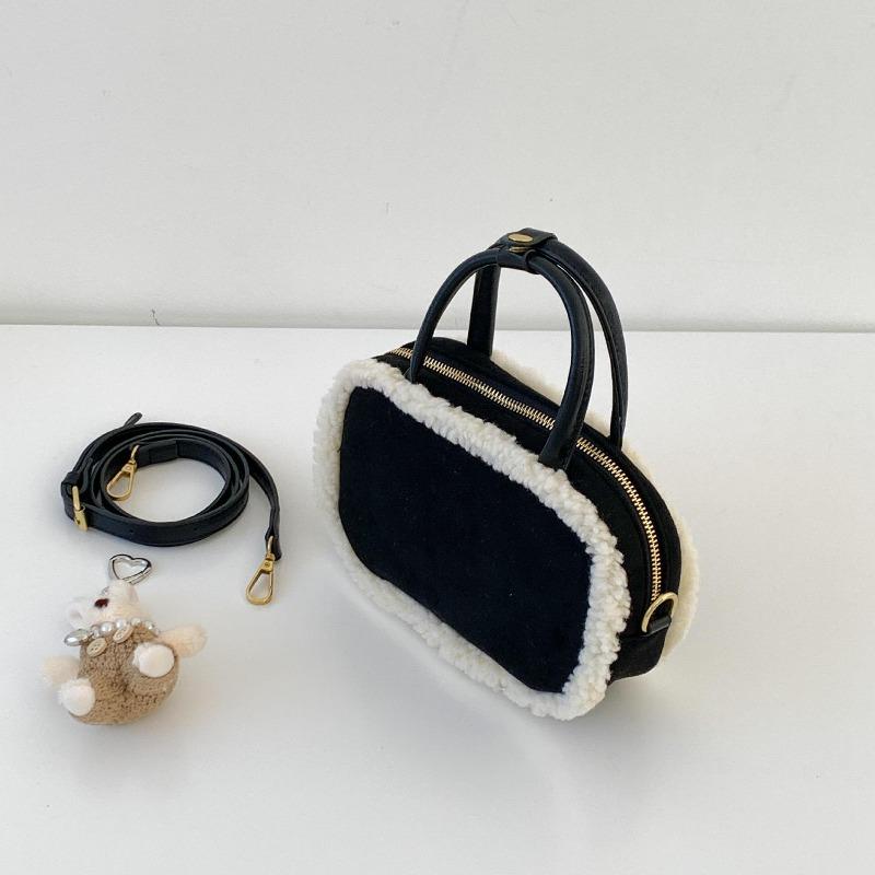 

Autumn and winter plush handbag hand carry bowling bag women s retro suede shoulder messenger bag women чёрный