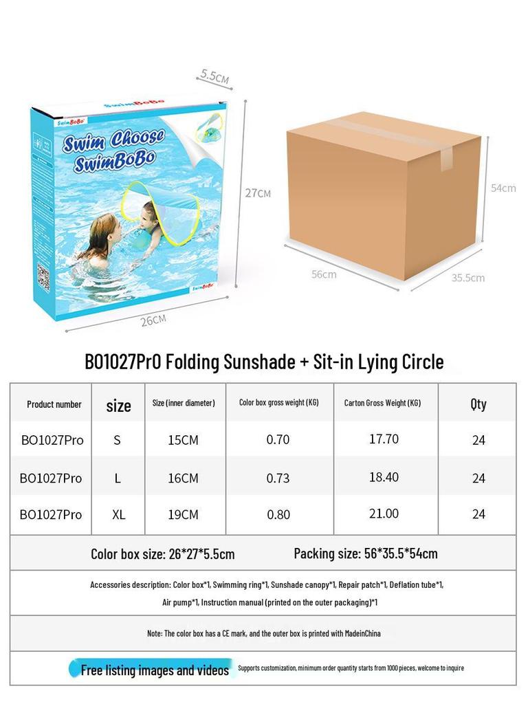 Thickened Double-Layer Baby Swim Ring with Sun Protection - Lie-On Design for Outdoor Use