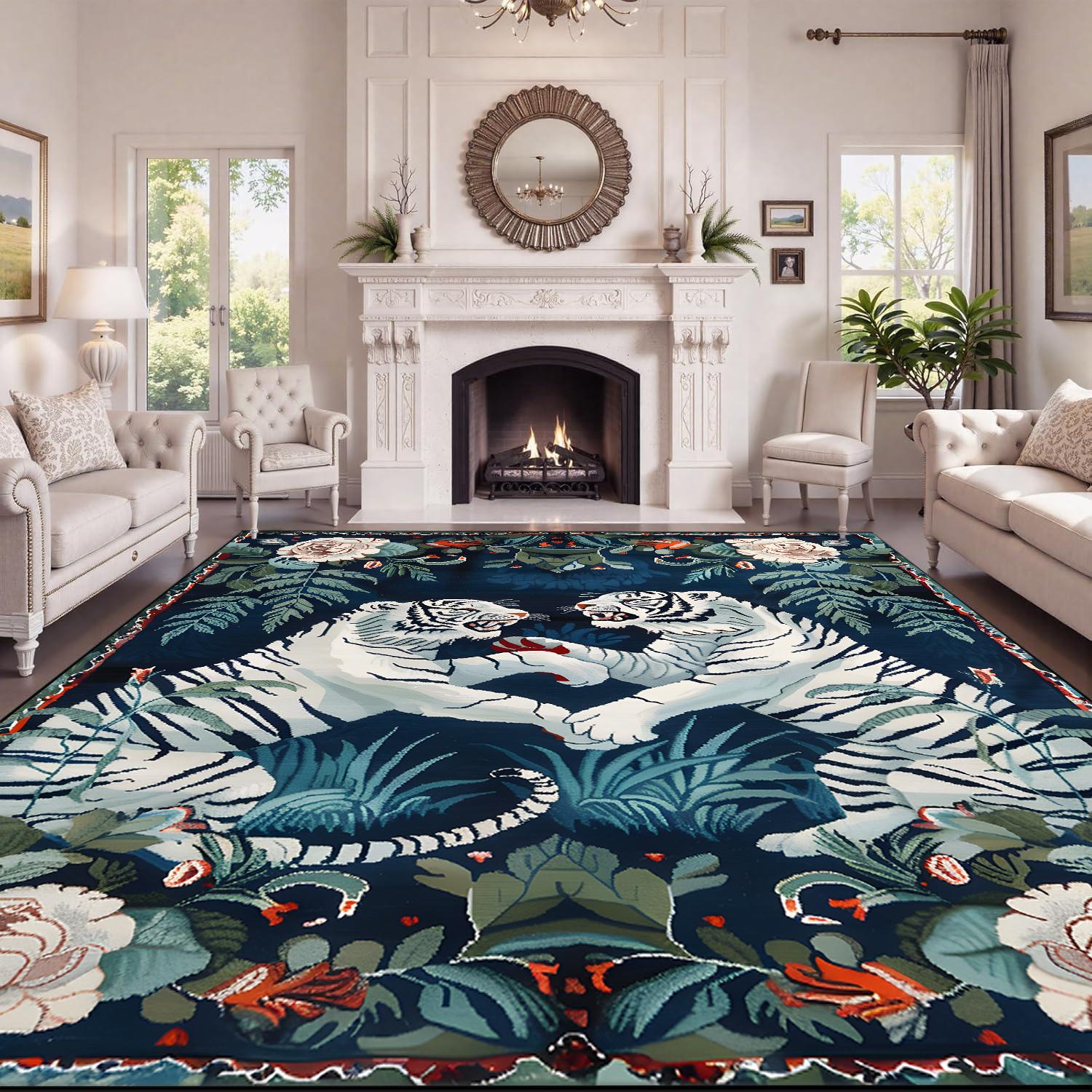 American Classic Style Carpet Tiger Pattern Living Room Decoration customizable Rugs Light Luxury Bedroom Washable Mat non-slip 50x80cm