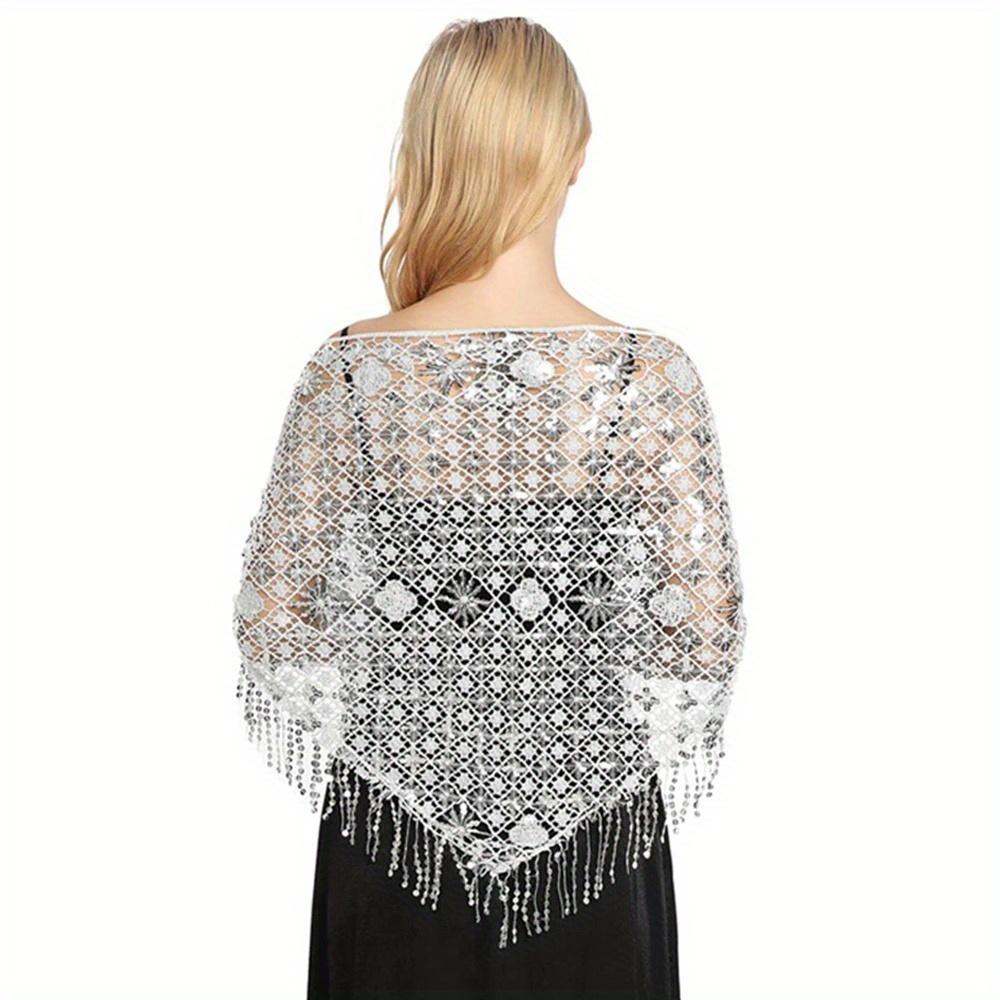 1Pc Elegant  Triangle Sequins Wedding Shawl Women Evening Dress Shawl Ladies  Banquet Decoration Tassel Shawls