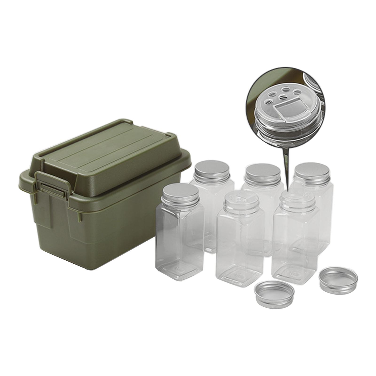 Camping Spice Kits Travel Spice Holder Hiking Spices Set 6Pcs Spice Jar with Storage Box Portable Spice Seasoning Box 1 армия зеленый