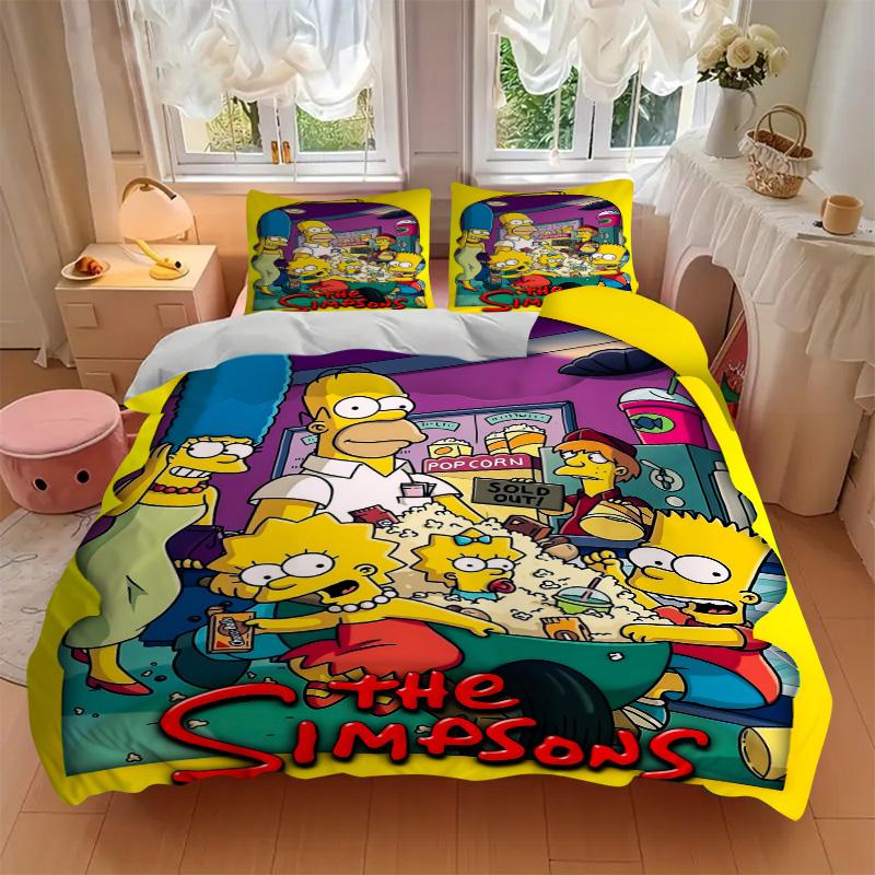 Simpsons Family Adventure Print 3Pcs Bedding Setduvet Cover With 2 Bedropillowcase Home Birthday Gift