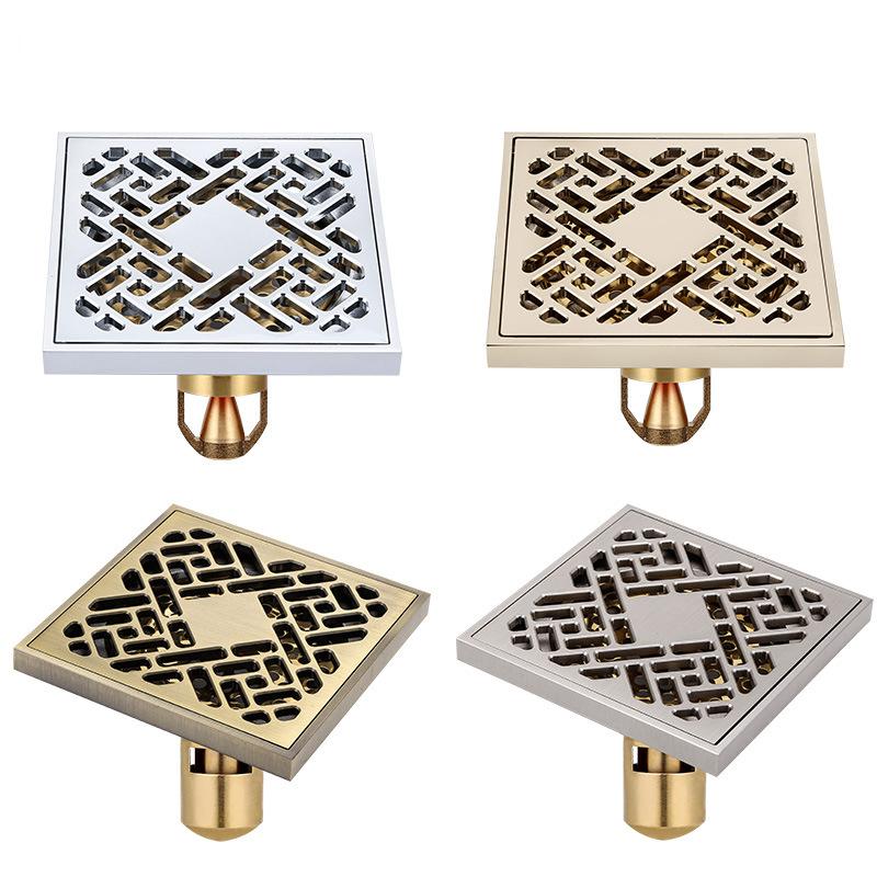 Brass Bathroom Shower Drain 4 Inches Square Floor Drain