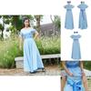 Enchanting Fairytale Peter Pan Wendy Darling Blue Dress With Bow And Headwear