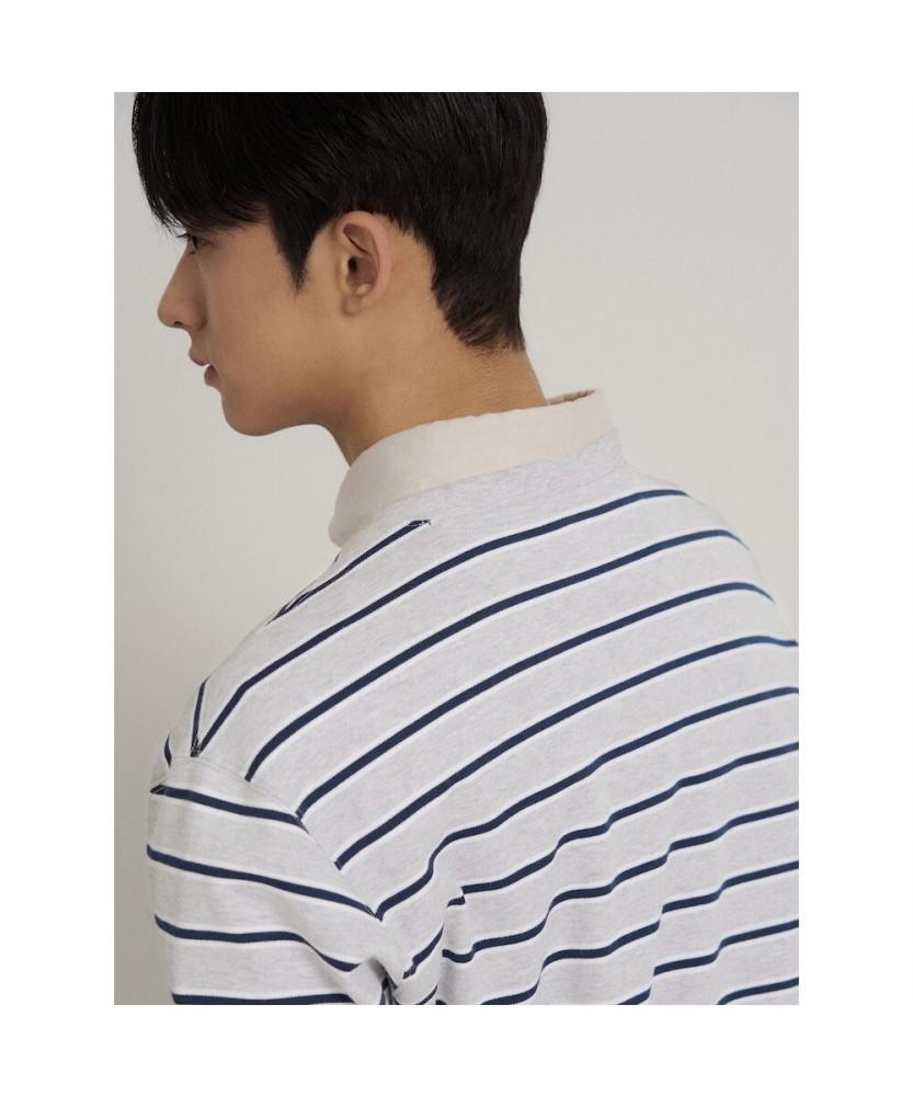 Binpolmen Multi-Stripe Round Neck Long Sleeve T-Shirt Gray
