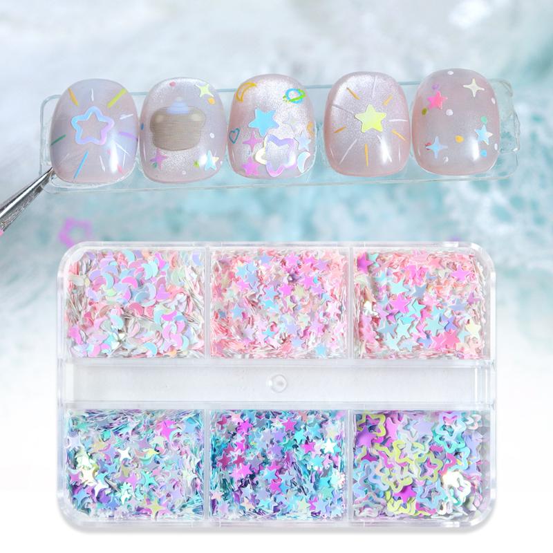 Iridescence Stars Moons Glitter Nails Accessories Decor Mermaid Sequin Nail Art Supplies For Professionals Flakes Nail Parts