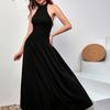 New Temperament Neck Knitted Dress, Sexy Spice Girl Backless Slim A-fold Long Dress Dress