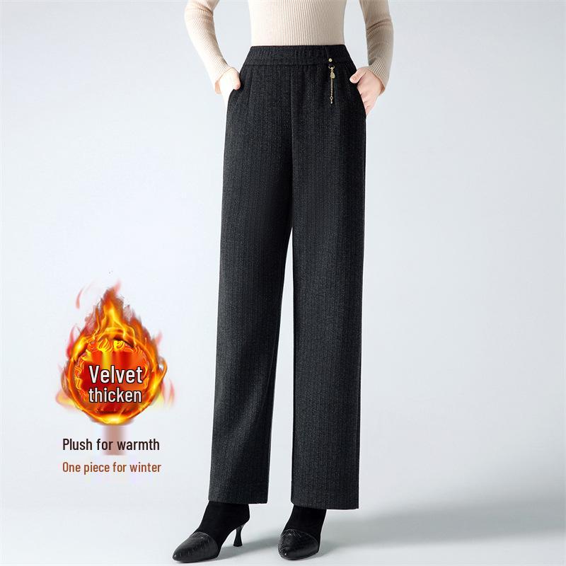 Women s Fleece-Lined Micro Flare Pants - Autumn/Winter 2025: Stylish, Warm Straight-Leg for Middle-Aged & Elderly. 5XL (150-165 lbs)