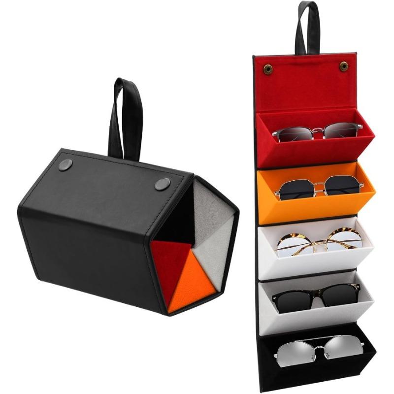 Travel Sunglasses Organizer, Sunglass Travel Case for Multiple Pairs, Foldable Hanging Eyeglass Storage with 5 Slots.