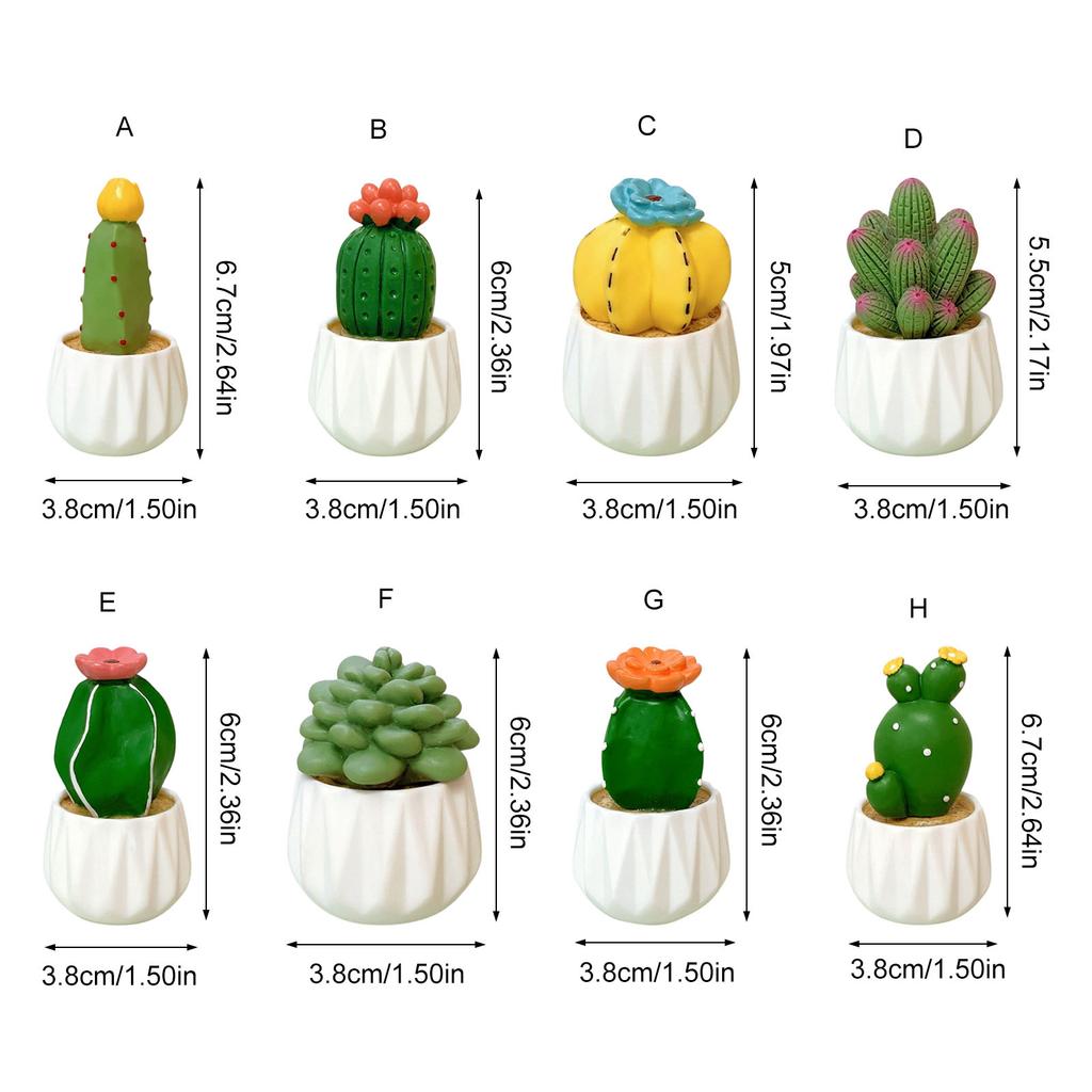 Mini Artificial Cactus and Bonsais Figure Resins Succulent Faux Potted Plant Figurine for Home and Office Desktop Decors